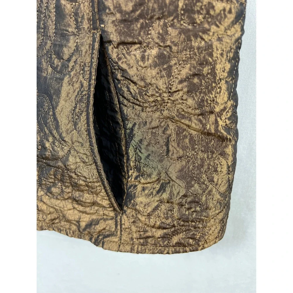 Coldwater Creek Vest Womens M Bronze Quilted Metallic Mock Neck Snap Earthly